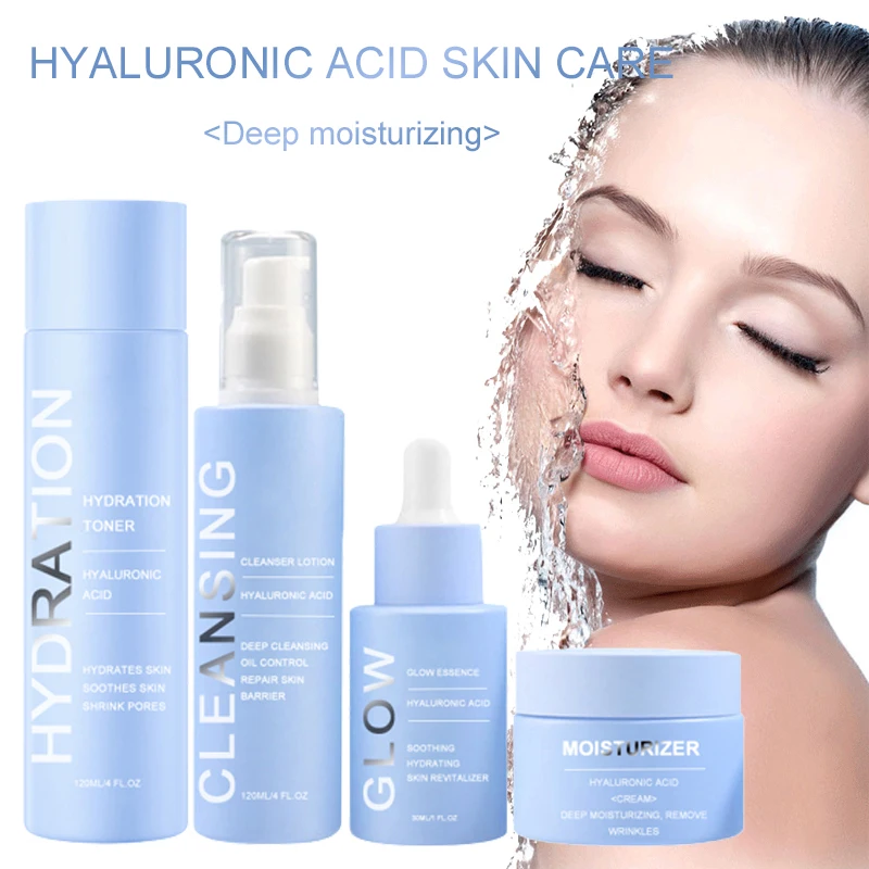 OEM 4 Pieces Korean Skincare Products Natural Hyaluronic Acid Brightening Moisturizing Private Label Korean Skin Care Set