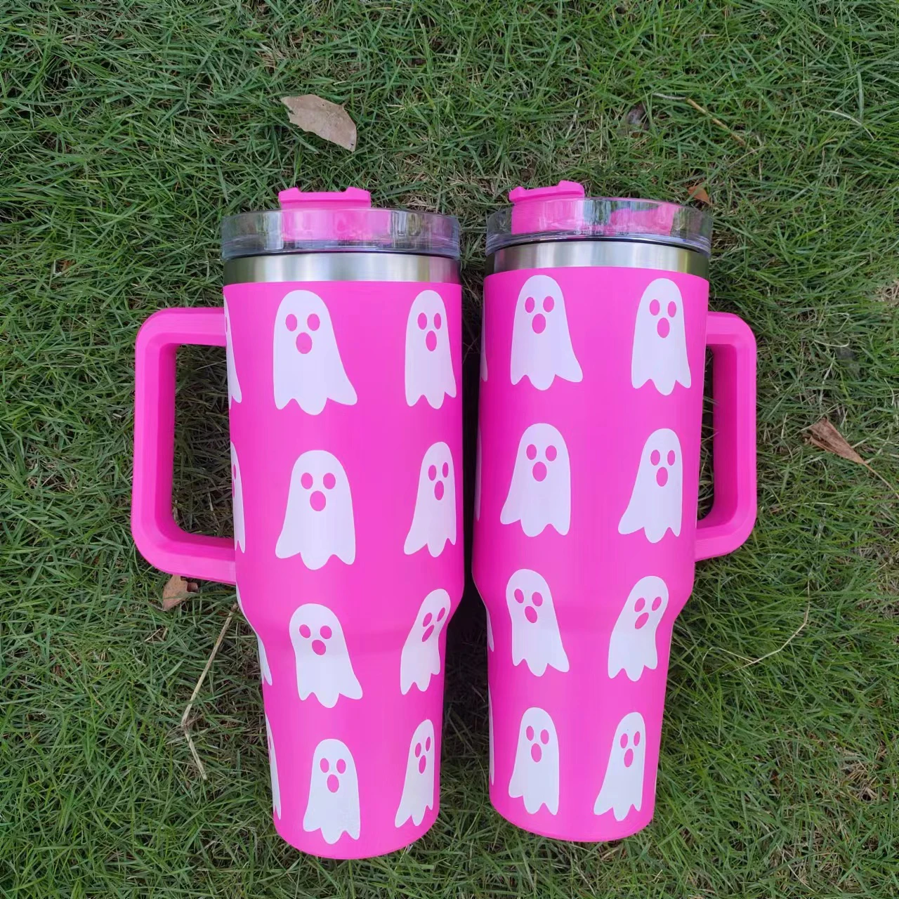 40oz 5d print pumpkins spooky skulls stainless steel  tumbler halloween cups with straw