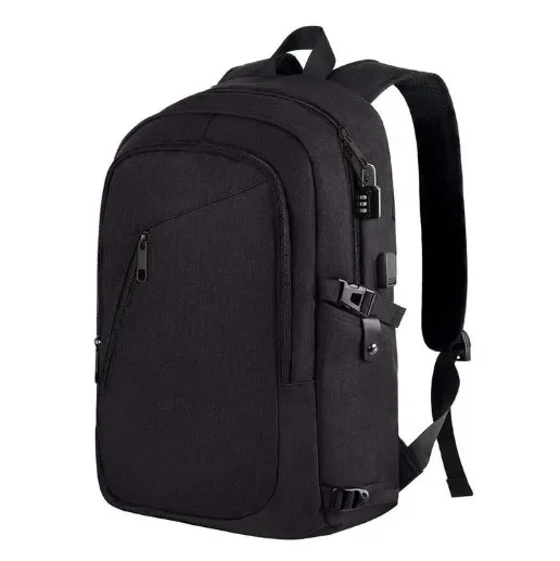 Popular OEM ODM Black Business Laptop Backpack with USB Port Lock Theft Travel
