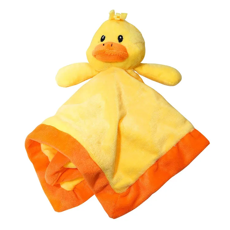 Factory Wholesale Custom Design Animal Cartoon Head Plush Soothing Security Blanket Baby Comforter Blanket Super Soft