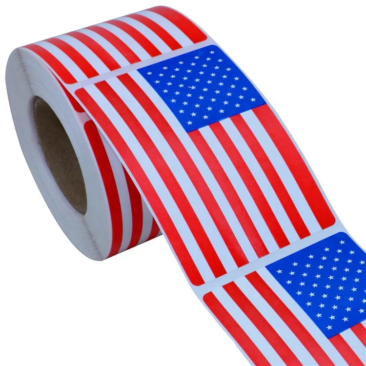 Hybsk America USA Flag Labels Red White Blue 2 x 3 Inch Squares 300 Adhesive Stickers