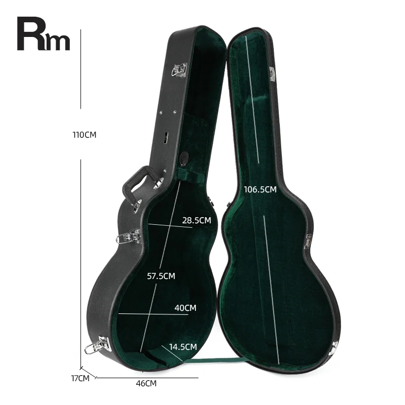 Black GA Acoustic Guitar Case Leather Cover Solid Wood Custom Guitar Case Waterproof Hard Case Guitar