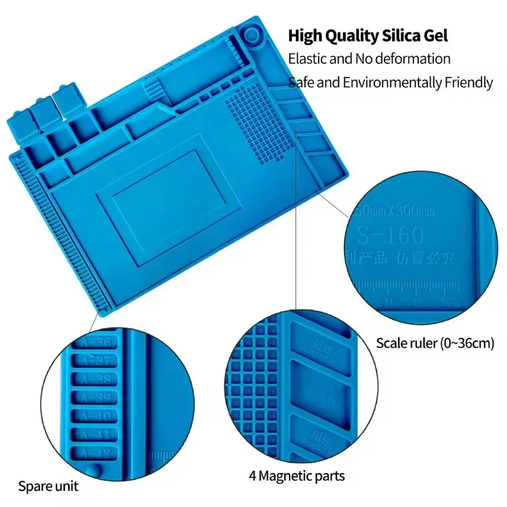High Quality 45*30cm Blue Magnetic Silicone Desk Pad Heat Resistant Insulation Anti-Static Welding Soldering Supplies