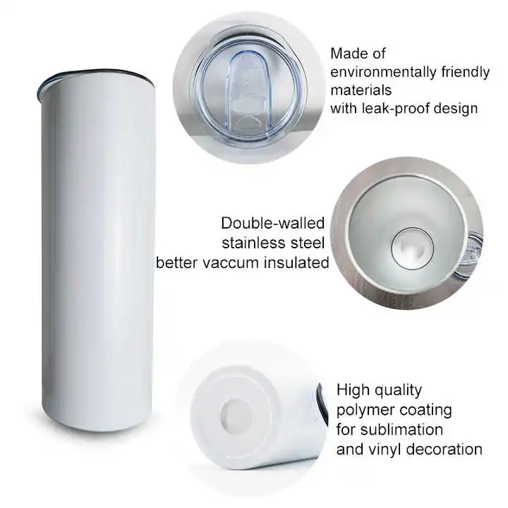 Top Seller USA Warehouse 20 oz straight blanks stainless steel cup double walled 20oz skinny sublimation tumblers with straw