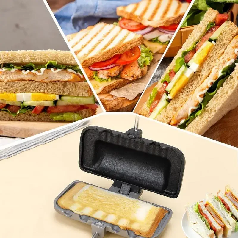 Aluminum Alloy Rectangular Double Sided Sandwich Baking Pan Sandwich Cake Clip Nonstick Coating Toast Bread Molds