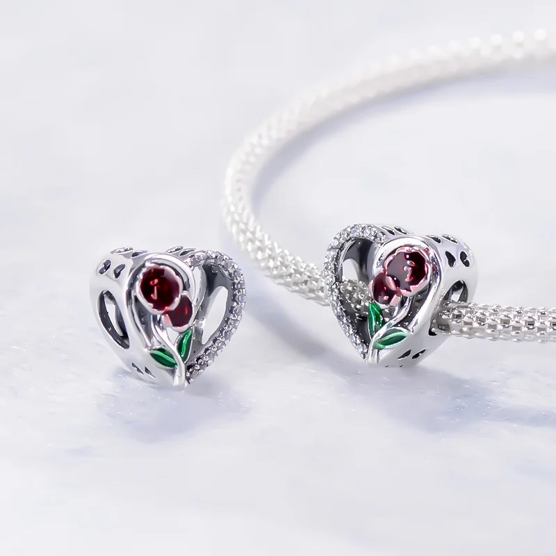 Enamel jewelry sterling silver 925 rose charming beads love charm for bracelet or necklace making