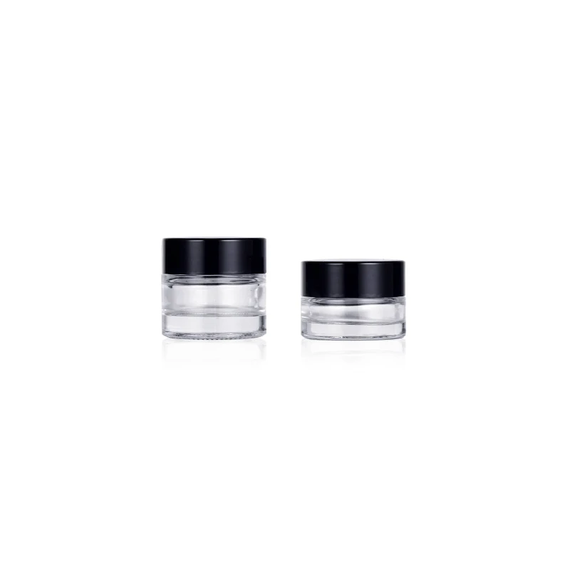 
Food Grade Non-Stick 3ml 5ml Glass Jar Tempered Glass Container Wax Dab Jar Dry Herb Container With Black Lid 