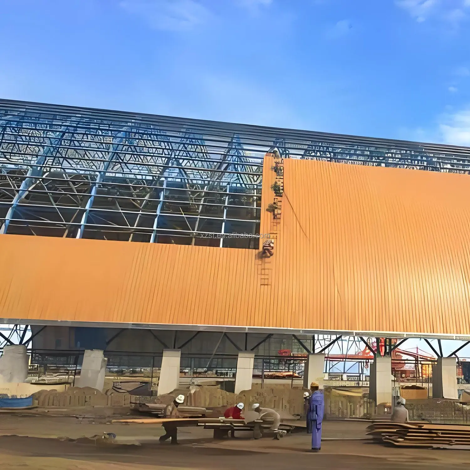 Custom Large Span Steel Structure Coal Storage Shed Modern Industrial Design with Sandwich Panel Material Installation Included