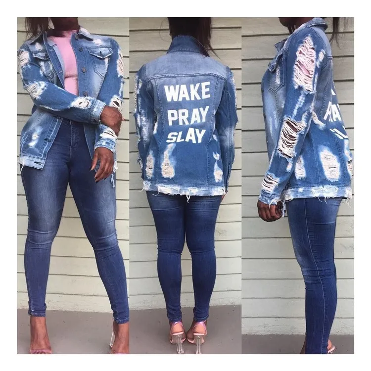 Womens Fall Fashion 2023 Long Sleeve Distressed Jeans Women Demin Jacket