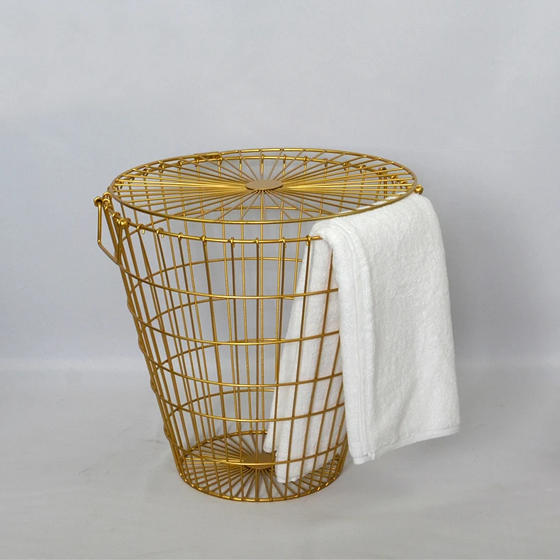 gold laundry Basket, Loft style design metal Dirty clothes storage basket,