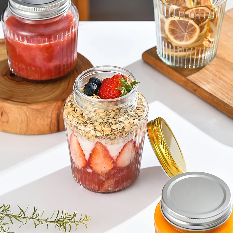Airtight 180ml 280ml 380ml 500ml Ergo Honey Pot Glass Jar For Jam Butter Honey With Metal Lug Twist Lid