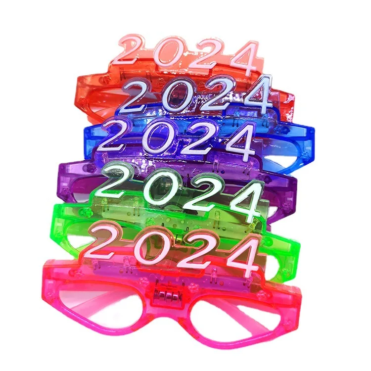 Plastic 2024 Kids LED Glasses Frame Flashing Eyeglasses For New Year Christmas Party Bar Supplies Light Up 2024 Party Glasses