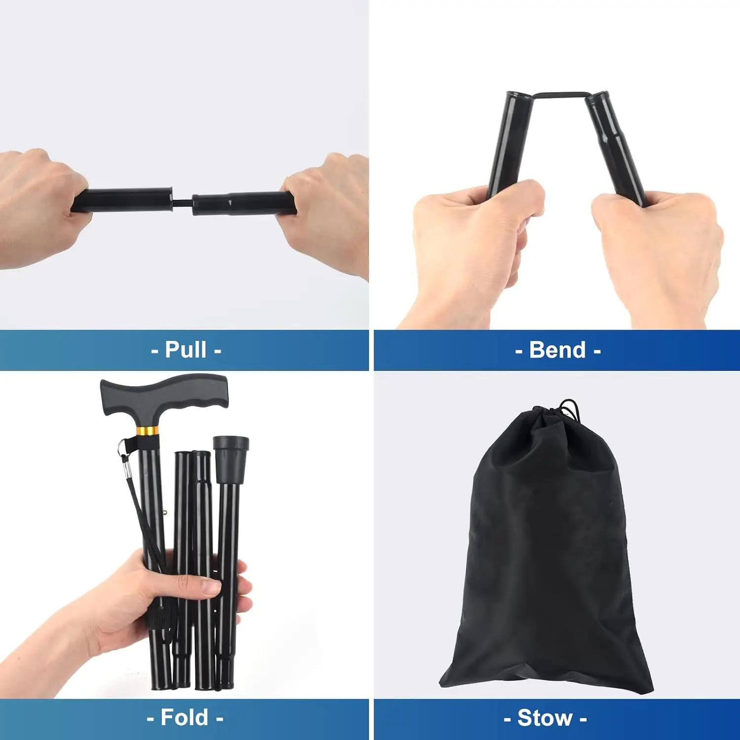 Foldable Walking Cane  Aluminum alloy Anti-slip walking stick crutches for elderly