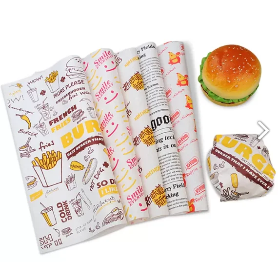 Custom Printing Logo Burger Packaging Grease-proof Biodegradable Butter Wrapping Paper for Packaging Food Wax Sandwich Paper