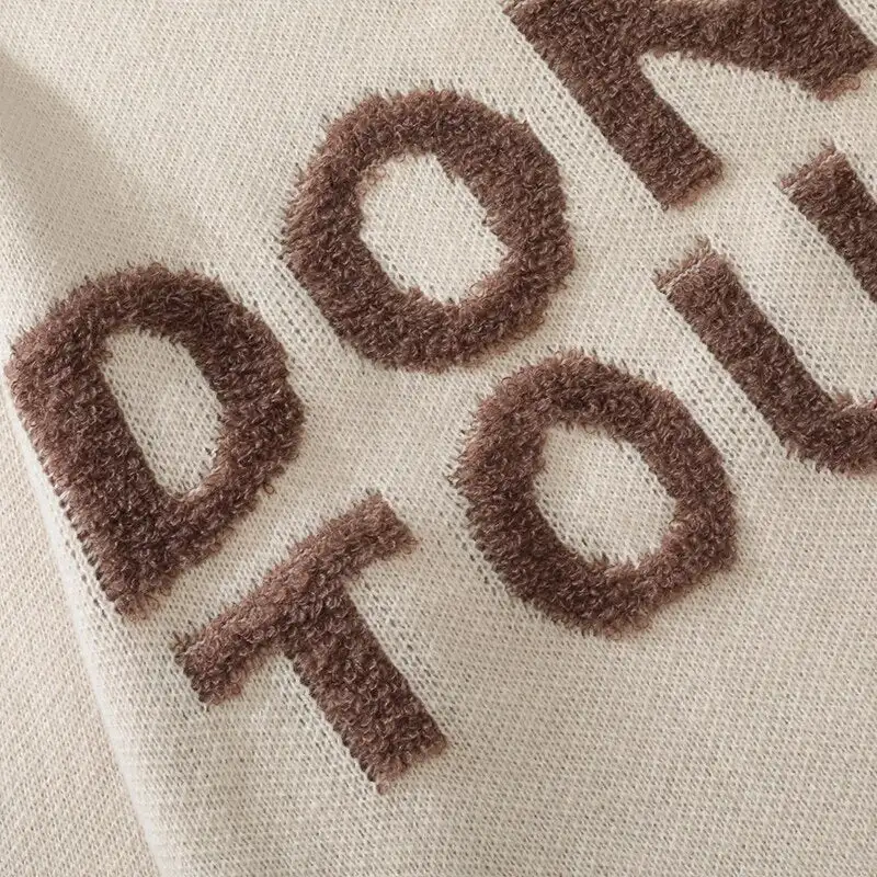 Custom Logo Letter Print 100% Polyester Crew Neck Long Sleeve Men Pullover Sweaters