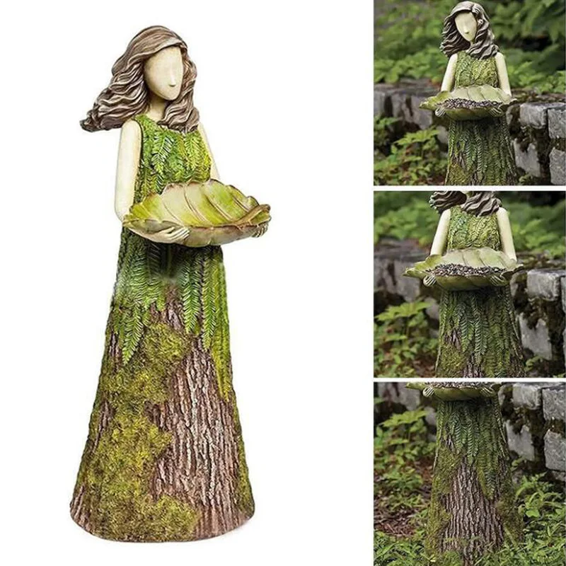 Resin Crafts Outdoor Garden Statue Courtyard Lawn Decoration Resin Decoration Fairy Tales Forest Girl Bird Feeder