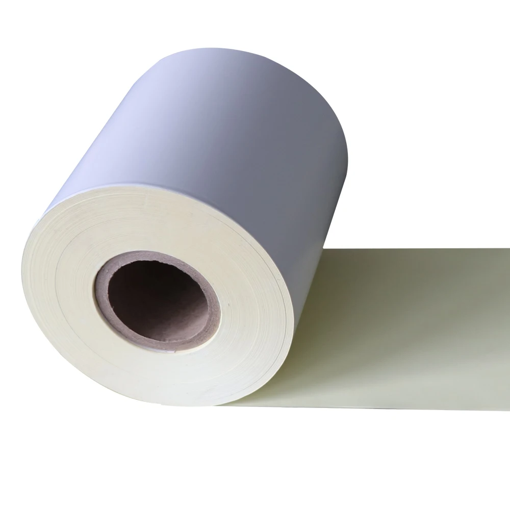 semi glossy self adhesive paper jumbo rolls with 60gsm yellow glassine liner