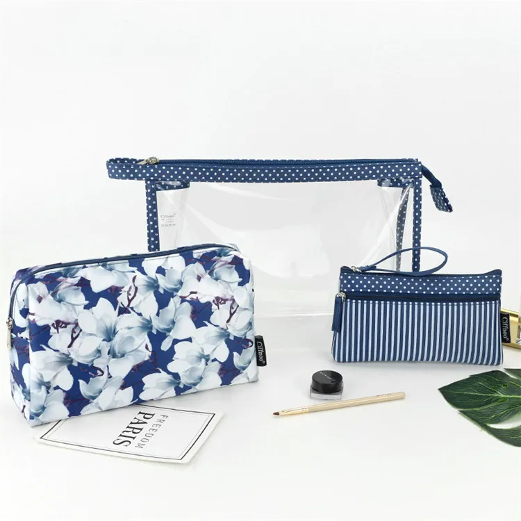 New arrival design waterproof PVC polyester toiletries organize 3pc set 1 travel cosmetic bag