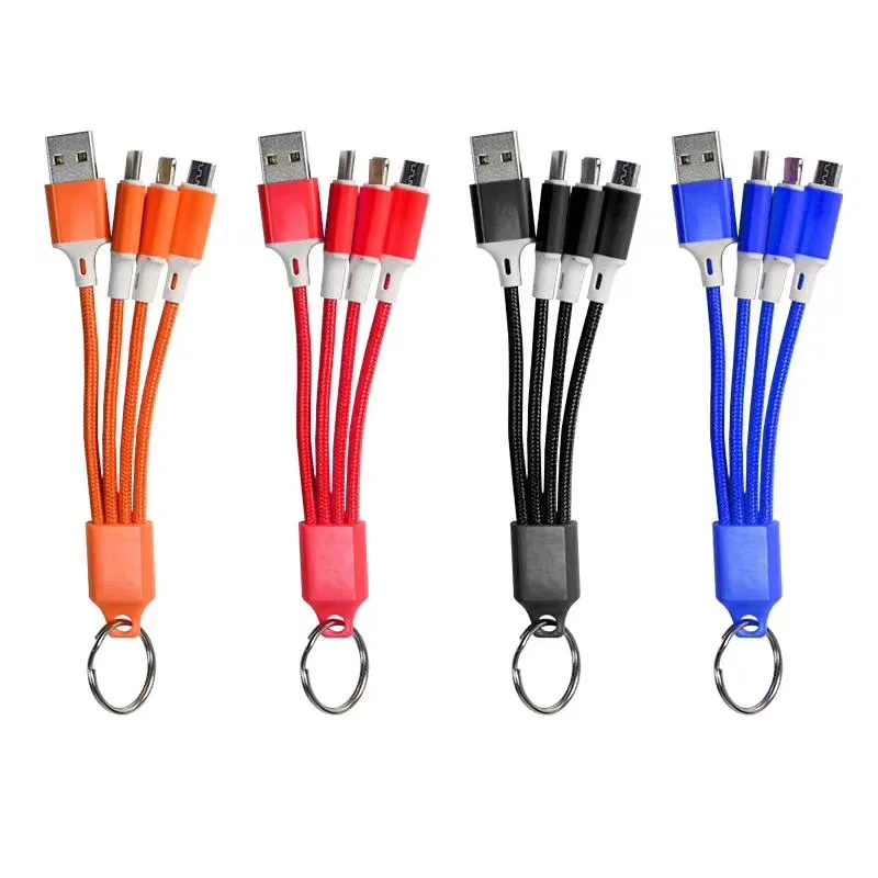 Hot Selling 3 in 1 Key Chain for ip Charging Cable KeyChain Type C Portable One Drag Three Usb Data Cable