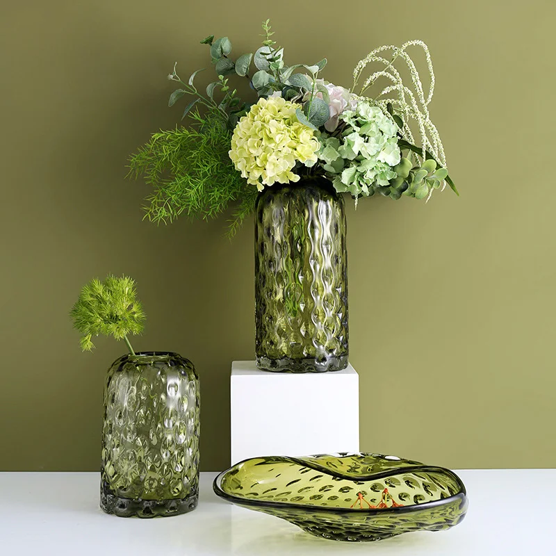 Light Luxury green nordic minimalist living room flower arrangement hydroponic glass vase set wholesale glass vases for wedding