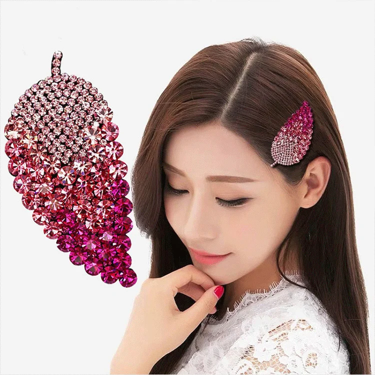 Wholesale new high quality rhinestone hair accessories leaf design shiny BB clip woman hairpin jewelry