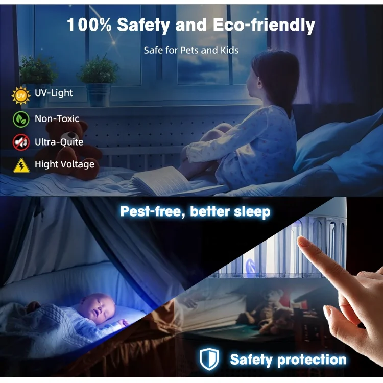 Outdoor Indoor Abs Bug Zapper Uv Light Portable Noiseless Fan Electric Mosquito Killer Lamp