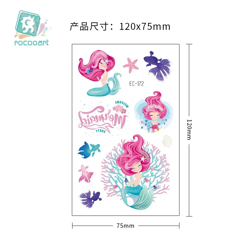 New Mermaid Designs Tattoo Temporary Waterproof Fish Girl Princess Design Cartoon Small Tattoo Sticker For Children Girls