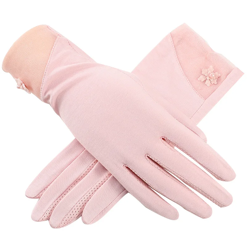 Breathable thin cotton summer UV sun protection car driving women lace gloves