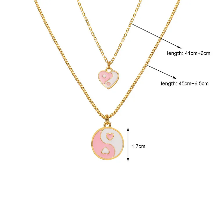 Qicai  Wholesale Fashion Necklace Jewelry Double Chain Layered Stainless Steel Made Ying Yang Pendant Necklace