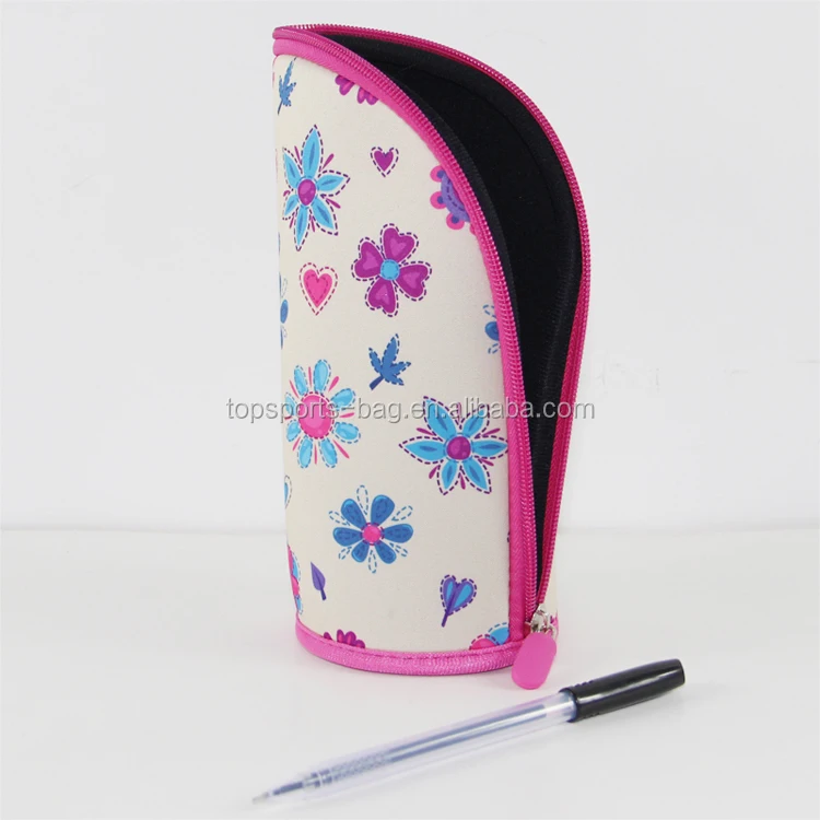 Neoprene Novelty Stand up Pencil Bag/Pencil Pouch Free Sample Big Capacity Makeup Brush Holder for Girls