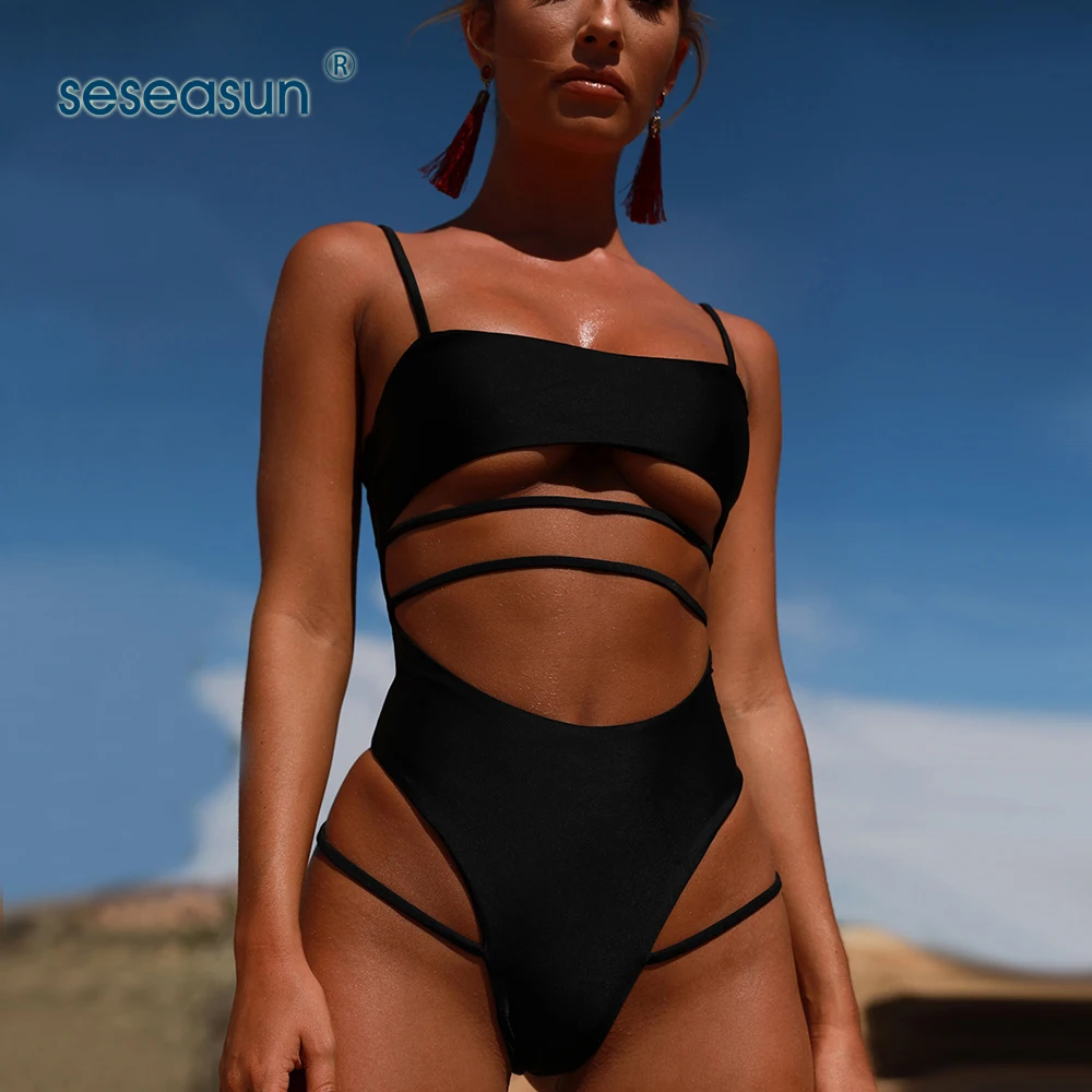 2020 New women bikini womans bikini sexy one piece for ladies hot style swimwear black rope swimsuit summer beachwear monokini
