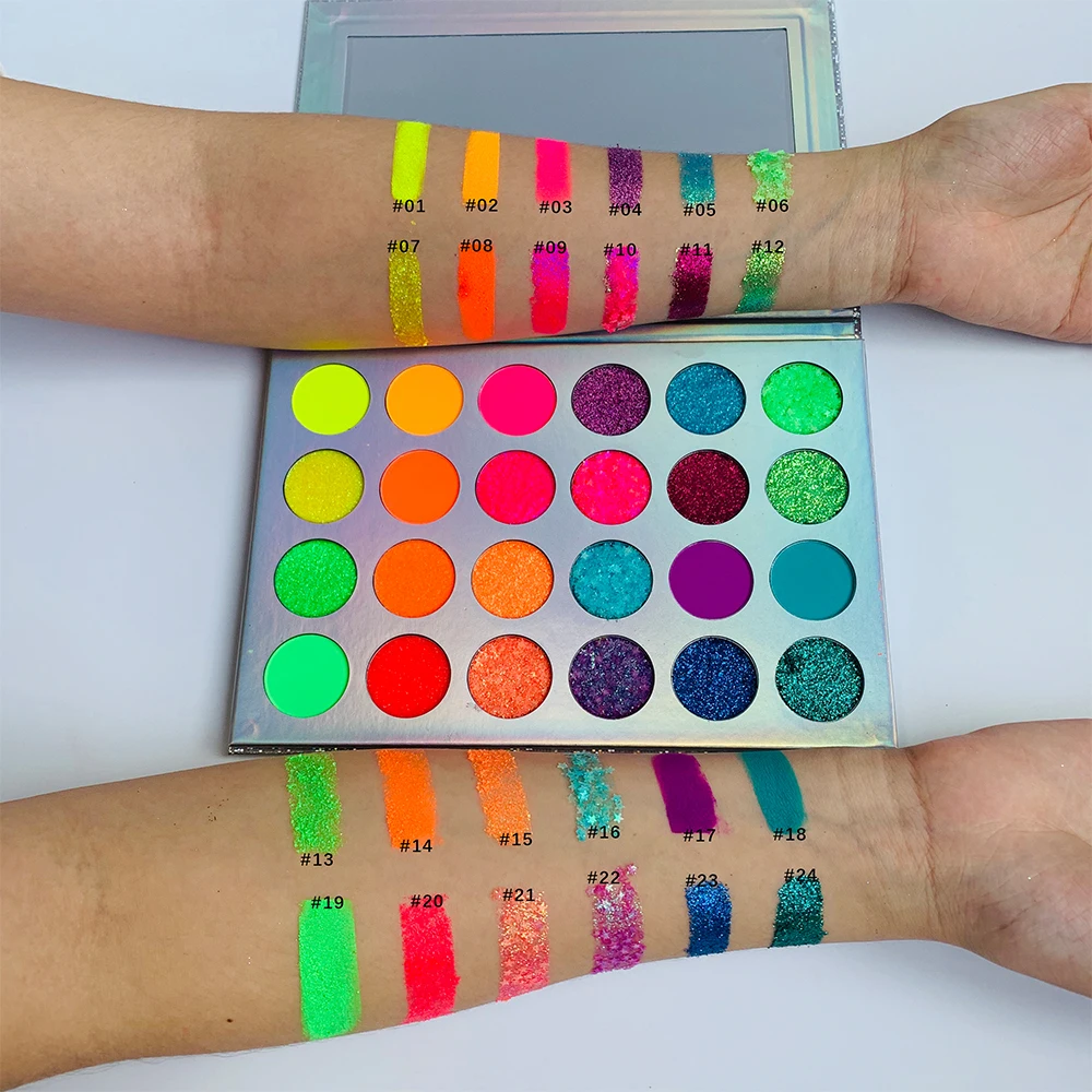 You own brand pressed glitter glow in the dark neon eyeshadow palette private label