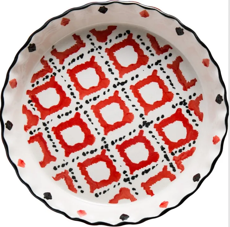 
Ceramic plate baking tray 10 inch round deep dish dinner plate 