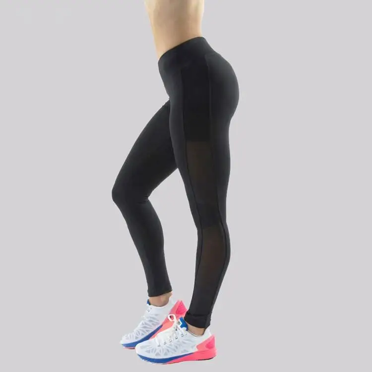 Fitness black tights mesh leggings for women with pocket Pluscool sports leggings