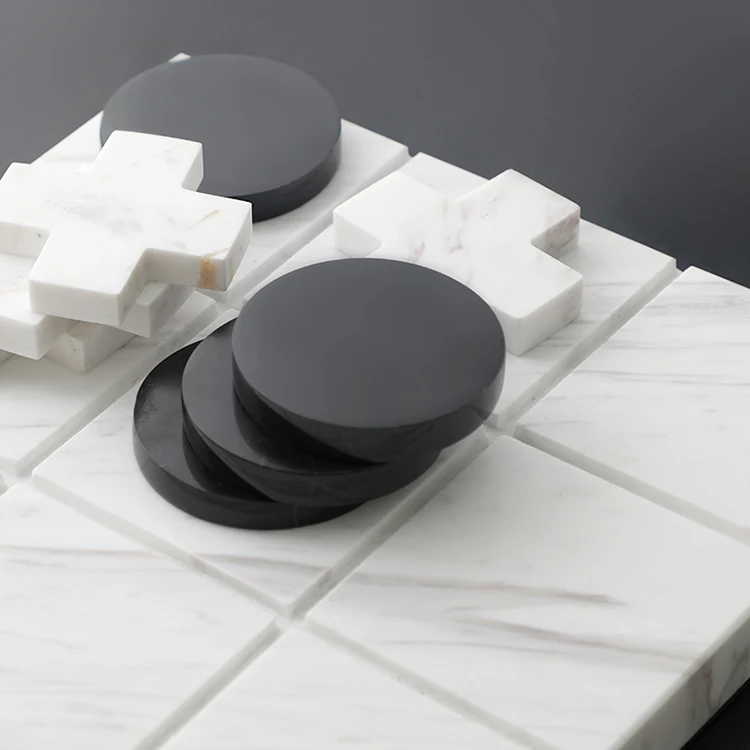 2022 Custom white black marble desktop accessories tic tac toe chess pieces board game for home interior