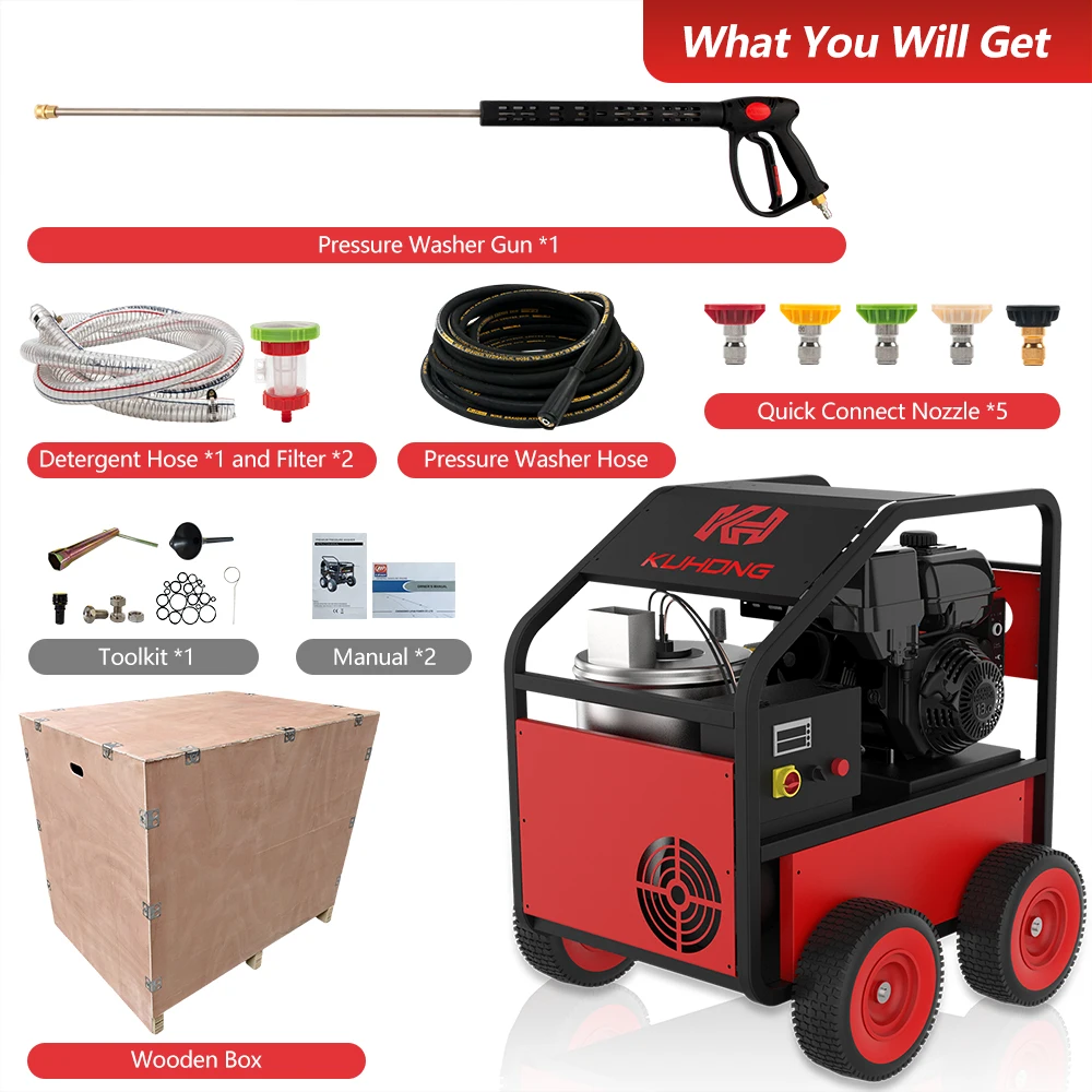 Kuhong Pressure Washer High-pressure Steam 4000psi 4gpm 380v Commercial Diesel Powered Hot Water Pressure Washer