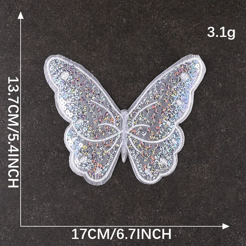 Clothing accessories sequins embroidered butterfly cloth, white transparent cloth patch, butterfly letter cloth label
