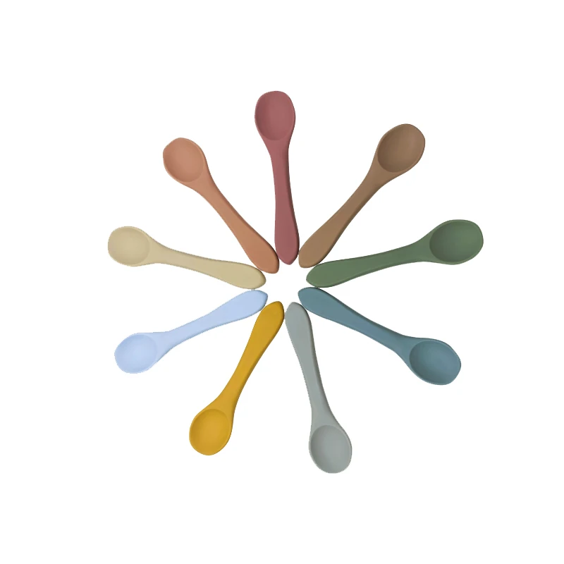 BPA Free Baby Feeding Spoon And Fork Infant First Stage Eating Spoon Set Soft-Tip Material Toddler Weaning Silicone Baby Spoon