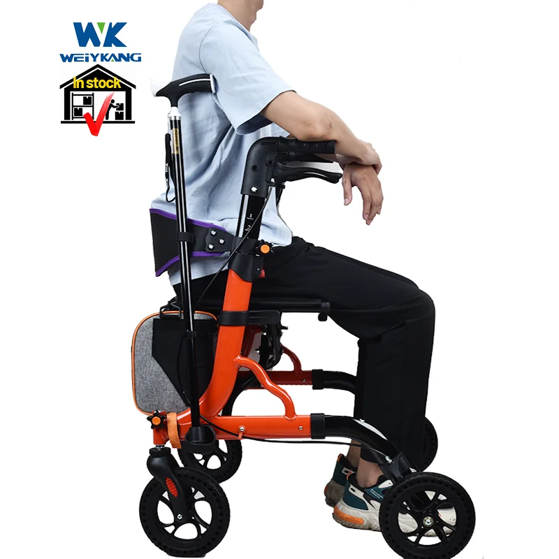 8 inch PU solid wheel Aluminum Frame Assisted Walking Wheelchair Rollator Walker With Seat With Basket For Senior
