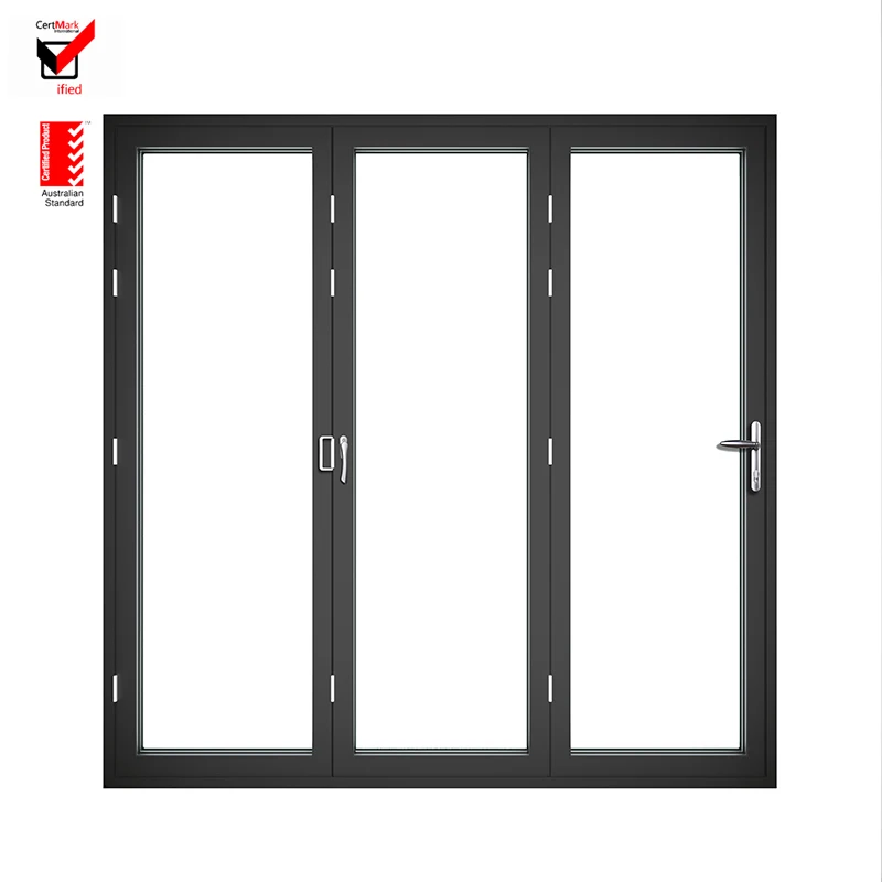 AS2047 Aluminum Double Glass Soundproofing Accordion Doors Folding Aluminum French Windows Doors With Accordion Fly Screen