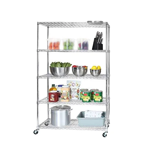 Wholesale NSF Approval 5 Tier Adjustable 800lbs Garage Metal Chrome Shelving Unit Racks, Heavy Duty Wire Shelf