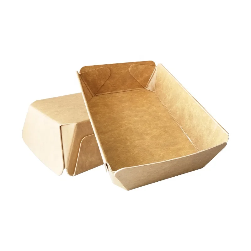 Durable Multi Layer Brown Kraft Paper Food Tray for Chips Hot Dog Snacks Leak Proof Paper Food Boat Fries Fast Food Trays