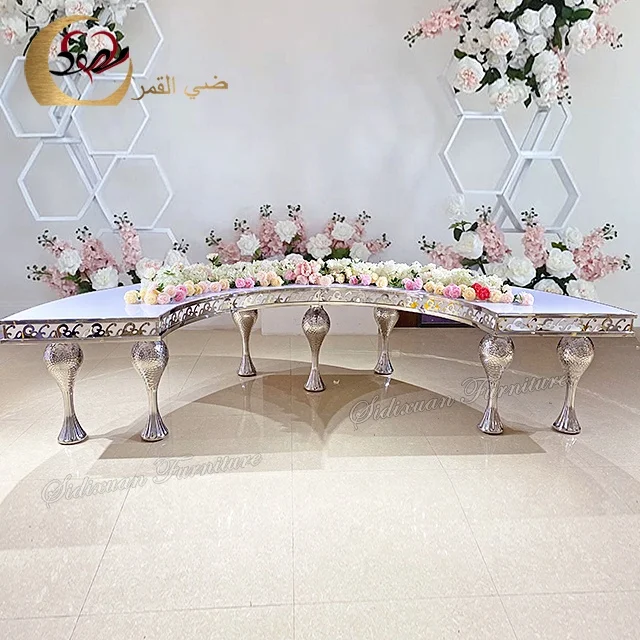 New selling half round silver stainless steel luxury mdf dining wedding table
