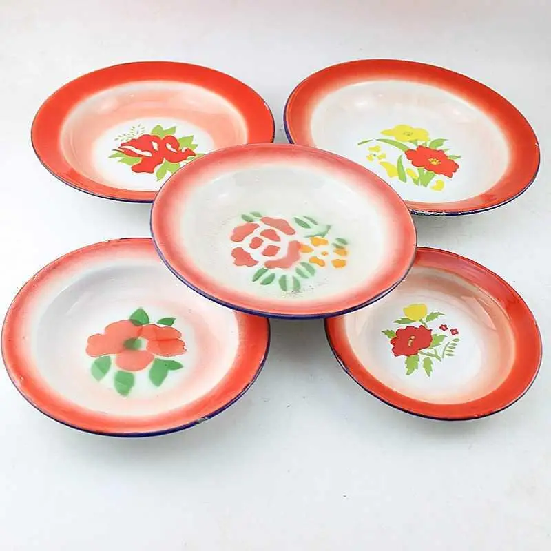 Chinese old-fashioned nostalgic cookware sets dinner plates porcelain restaurant dinner plates metal dinner plate