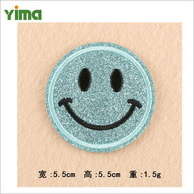 Embroidered applique expression smile face embroidery patch glitter fashion patch for clothes jeans