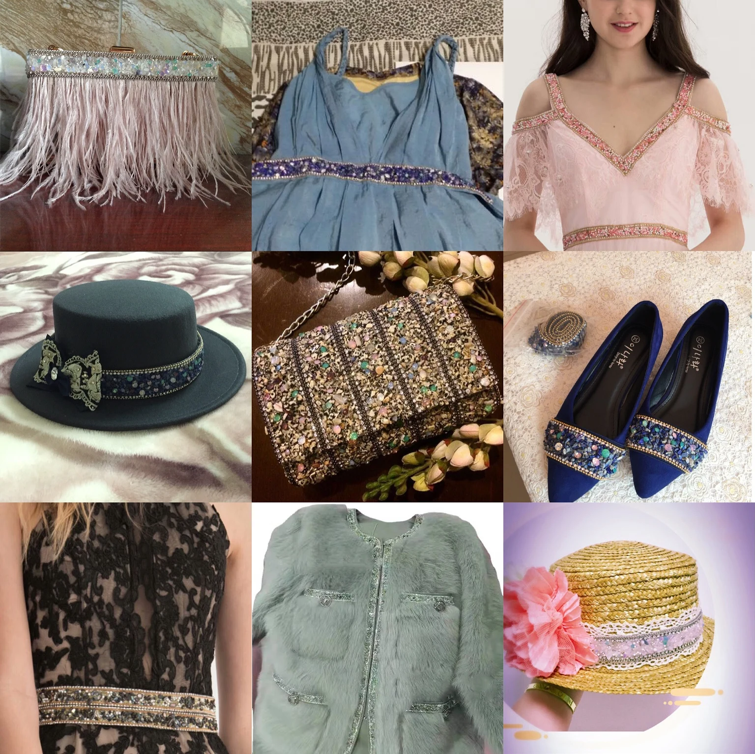 Factory wholesale 2CM wide fancy chain crushed stone beads strip rhinestone belt adhesive tape DIY decor garment shoes sticker