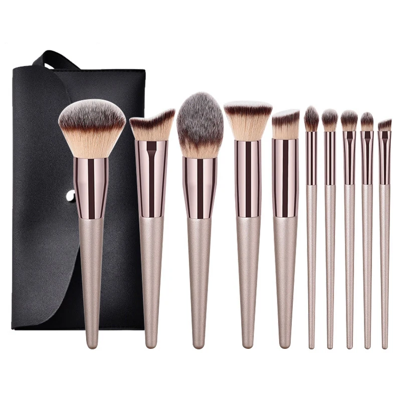 Oem 10 Pcs Champagne New Beauty Tools Foundation Brush Set Vegan Professional Makeup Brush Set