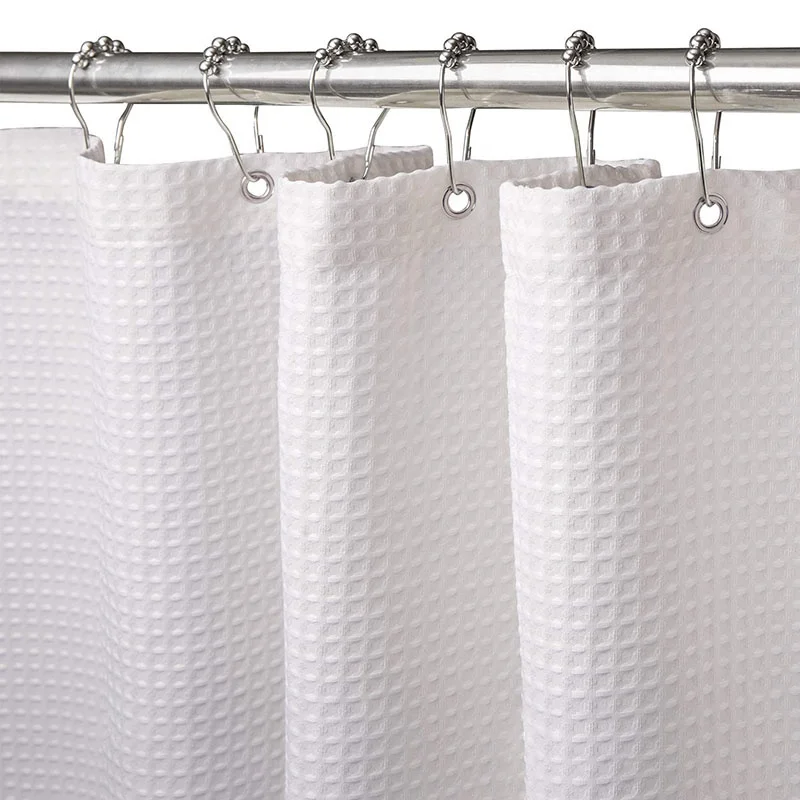 Wholesale Hotel Water Repellent Bathroom Mildew Proof Waffle Weave Shower Curtain with Stainless Steel Hooks