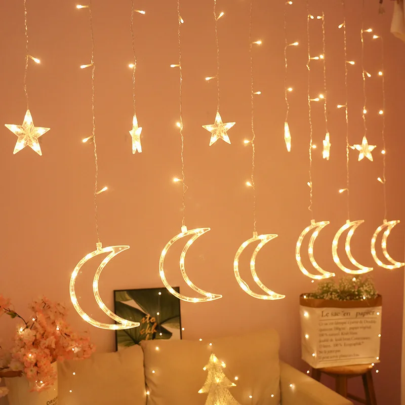 Hot-selling LED Multi-design Star Curtain Light Full of Stars With Battery Box  Birthday And Festival  Room Bedroom Decoration
