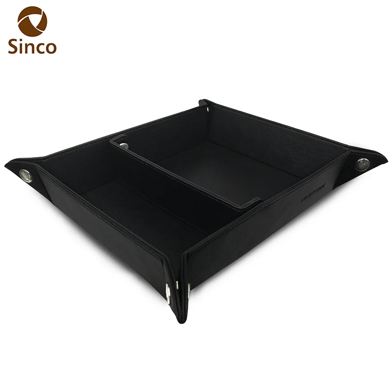 High Quality Black Vegan Leather Valet Tray Practical Storage Box Jewelry Organizer